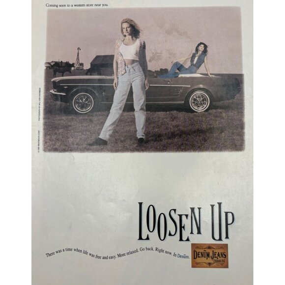 Denum Jeans Vintage Print Ad 1990s Panhandle Slim 60s Convertible Mustang Car - Picture 7 of 7
